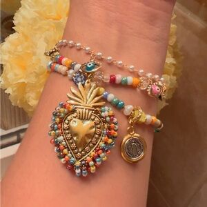 Colorful Beaded Heart Charm Bracelet Set